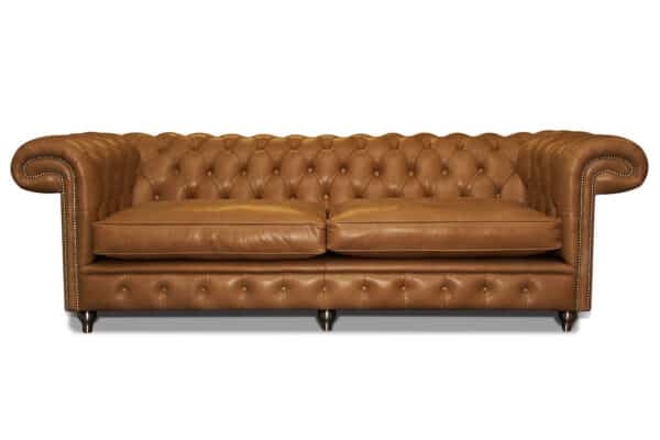 Balmoral 4 Seater in OE Tan with Chrome Studs & Feet