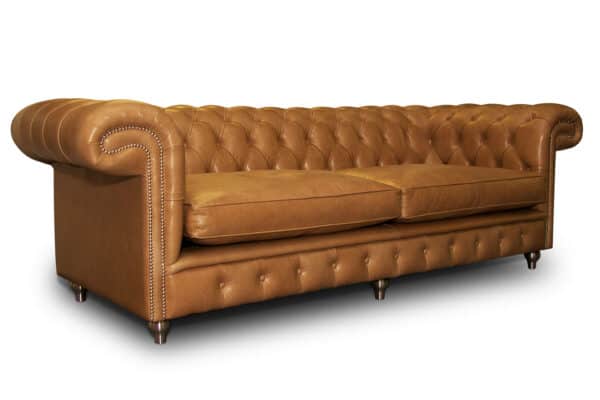 Balmoral 4 Seater in OE Tan with Chrome Studs & Feet