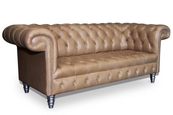 Balmoral 3 Seater in OE Parchment, Chrome Studs and Polished Metal Legs
