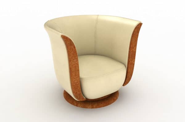 The Tulip in Polar Leather by Andrew Muirhead. Panelling and Base in Elm Burr