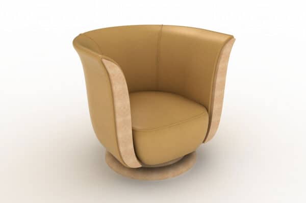 The Tulip in Maize Leather by Andrew Muirhead. Panelling and Base in Masur Beach