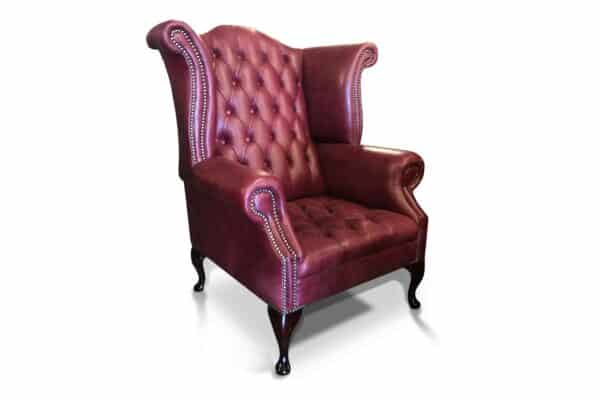 Blenheim Scroll Wing Chair in OE Burgundy, with buttoned seat
