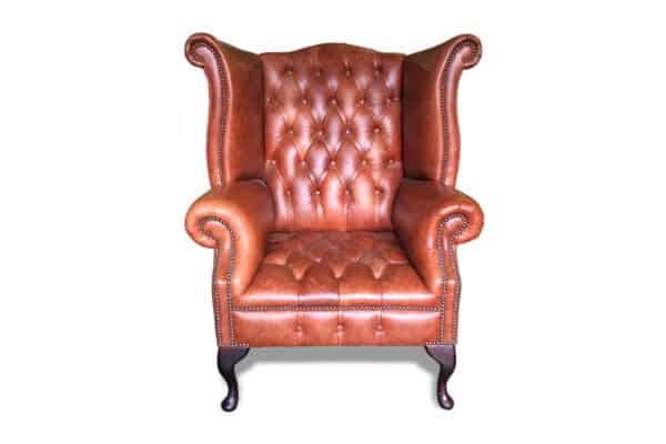 Blenheim Scroll Wing Chair with Buttoned Seat in Old English Bruciato