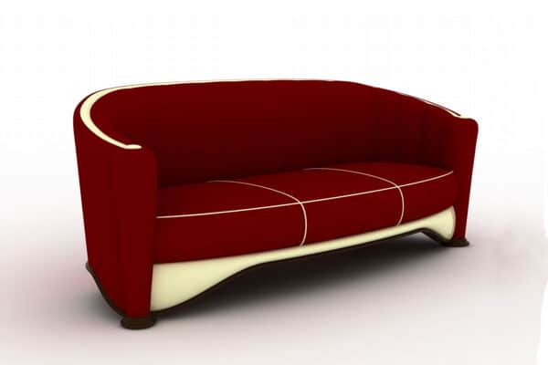 The Chesterfield in Burgundy Velvet with Cream Leather Border and Trim