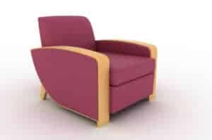 The Stable in Raspberry Leather by Andrew Muirhead, armrests in Lebanon Cedar