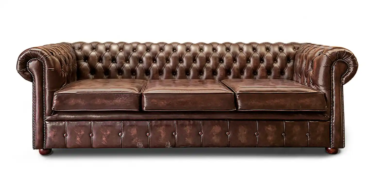 Chesterfield Tudor 3 Seater in Antique Brown Colourway