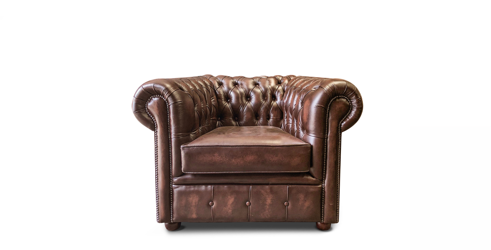Chesterfield Tudor Low Back Chair in Antique Brown Colourway