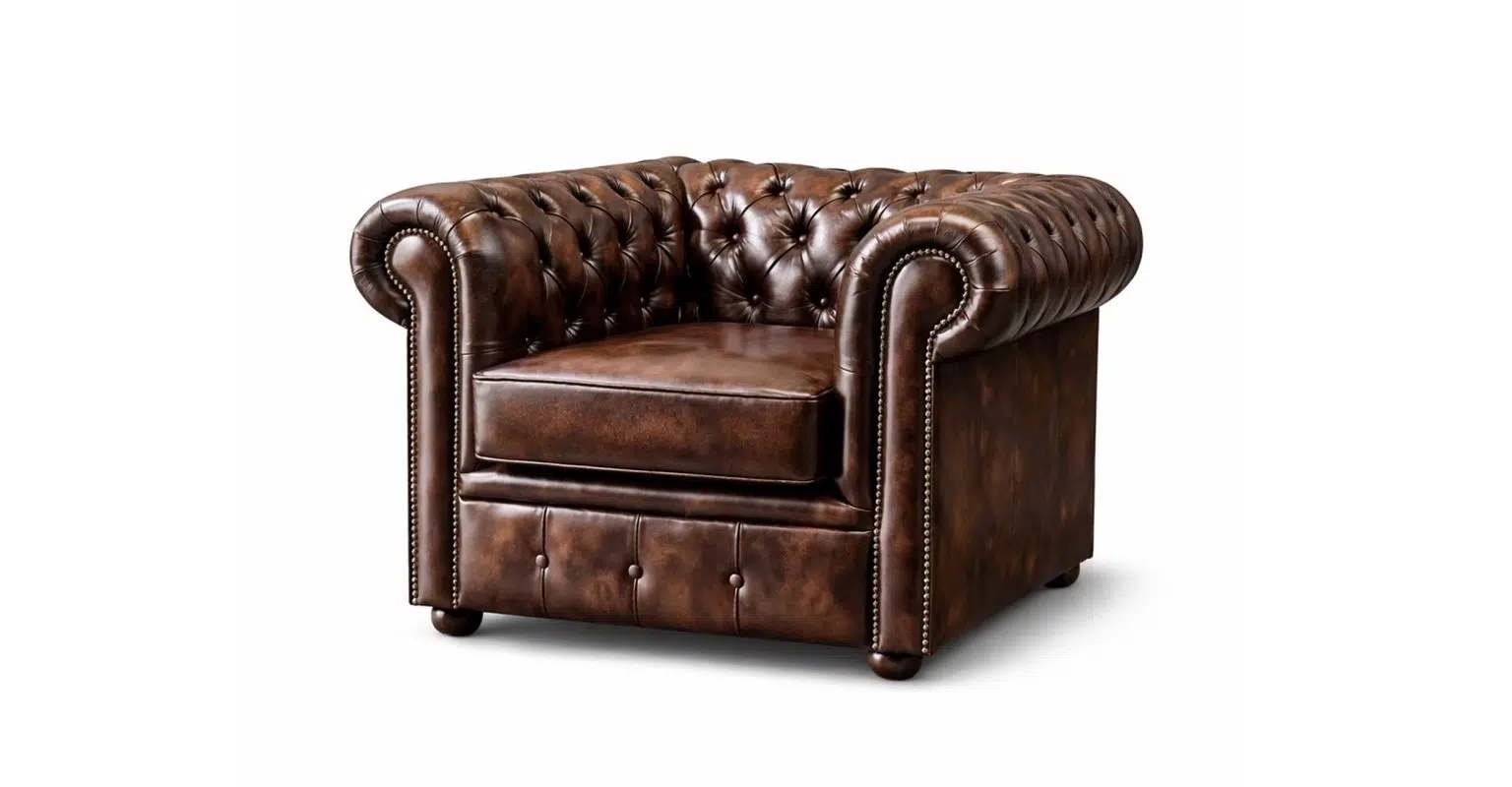 Chesterfield Tudor Low Back Chair in Antique Brown Colourway