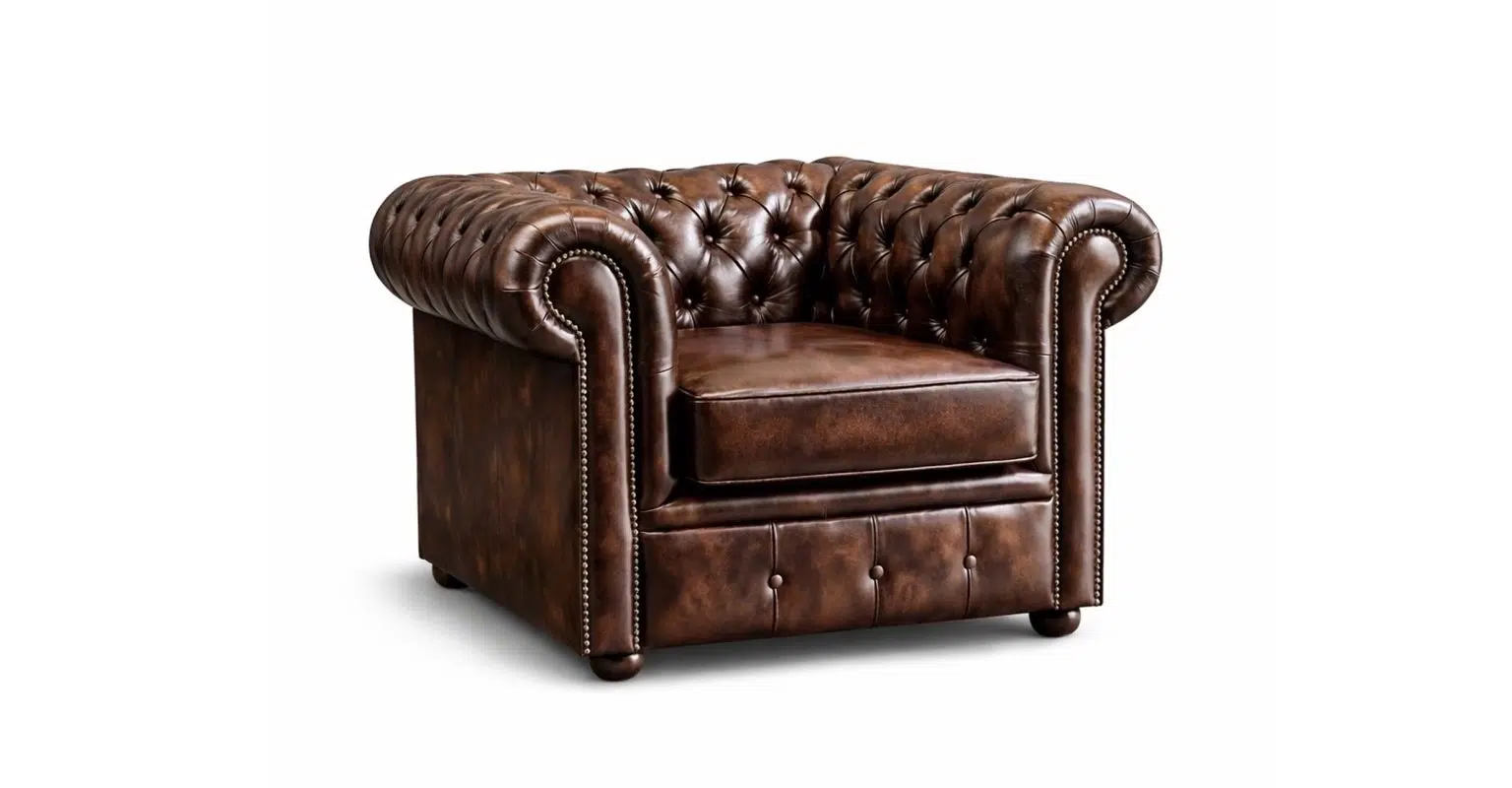 Chesterfield Tudor Low Back Chair in Antique Brown Colourway