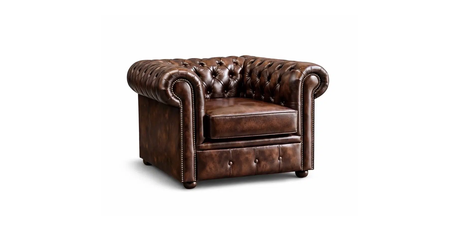 Chesterfield Tudor Low Back Chair in Antique Brown Colourway